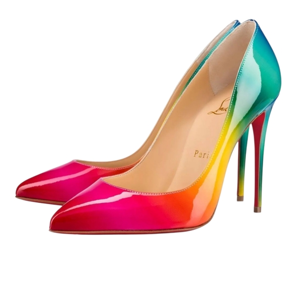 Christian Louboutin Pigalle Follies Rainbow Patent Leather Pumps EU 38 US 7.5 - Picture 1 of 15